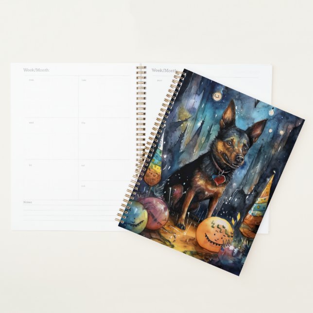 Halloween Australian Kelpie With Pumpkins Scary Planner (Display)