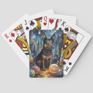 Halloween Australian Kelpie With Pumpkins Scary Playing Cards