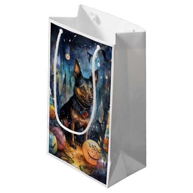 Halloween Australian Kelpie With Pumpkins Scary Small Gift Bag (Front Angled)