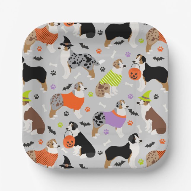 Halloween Australian Shepherd Paper Plates (Front)