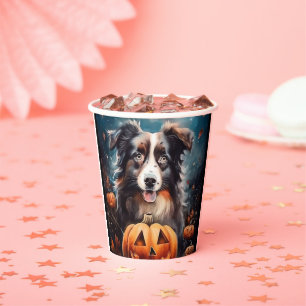 Halloween Australian Shepherd With Pumpkins Scary Paper Cups