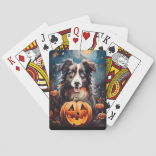 Halloween Australian Shepherd With Pumpkins Scary Playing Cards
