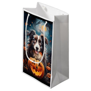 Halloween Australian Shepherd With Pumpkins Scary Small Gift Bag