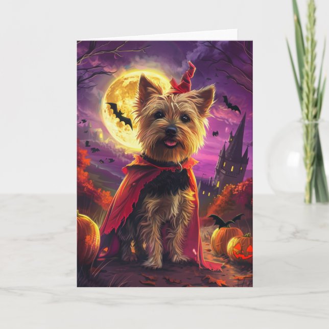 Halloween Australian Terrier Dog Pumpkins Scary  Card (Front)
