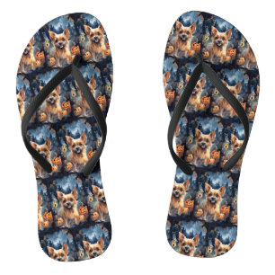 Halloween Australian Terrier With Pumpkins Scary  Jandals