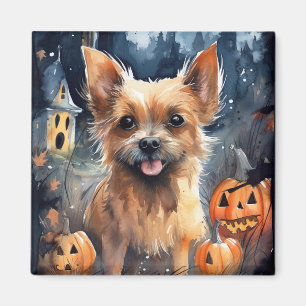 Halloween Australian Terrier With Pumpkins Scary Magnet