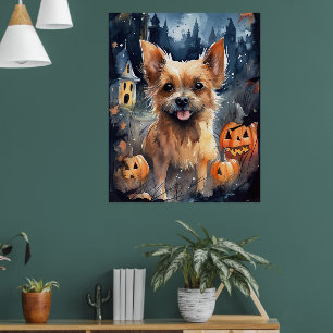 Halloween Australian Terrier With Pumpkins Scary Poster