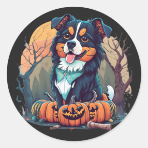 Halloween Autumn Bernese Mountain Dog with Pumpkin Classic Round Sticker