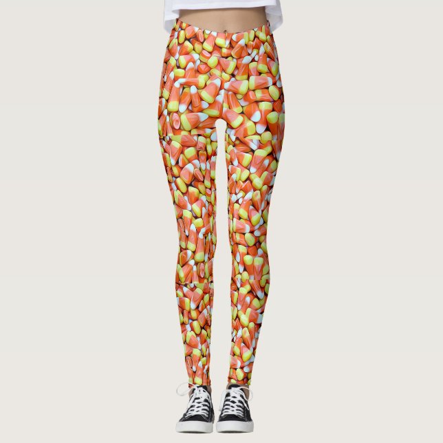 Halloween Autumn Candy Corn Leggings Orange (Front)
