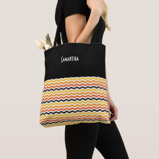 Halloween Autumn Chevron Fall Colours Black Name Tote Bag