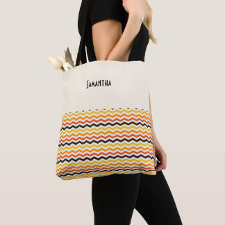 Halloween Autumn Chevron Fall Colours White Name Tote Bag