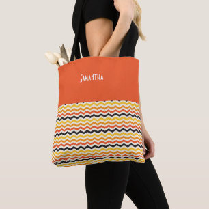 Halloween Autumn Chevron Fall Pumpkin Name Tote Bag