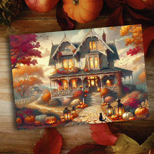 Halloween Autumn Country House Scene Holiday Card