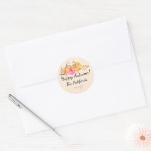Halloween Autumn Fall Pumpkins Watercolor Paint Classic Round Sticker