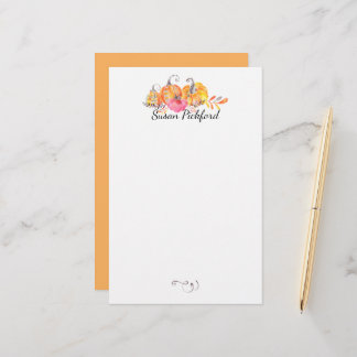 Halloween Autumn Fall Pumpkins Watercolor Paint Stationery