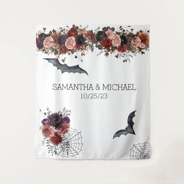 Halloween Autumn Floral Wedding Watercolor Flower  Tapestry (Front)