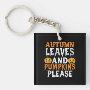 Halloween Autumn Leaves And Pumpkins Birthday Key Ring