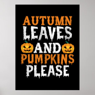 Halloween Autumn Leaves And Pumpkins Birthday Poster