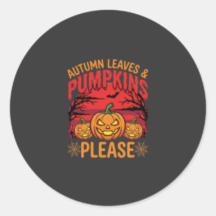Halloween Autumn Leaves and Pumpkins Please Design Classic Round Sticker