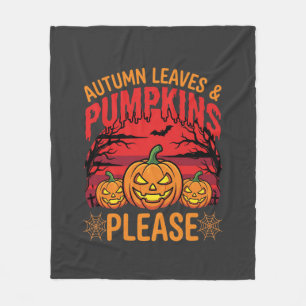 Halloween Autumn Leaves and Pumpkins Please Design Fleece Blanket