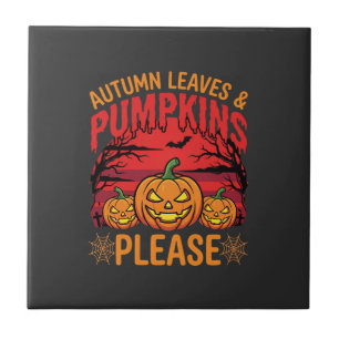 Halloween Autumn Leaves and Pumpkins Please Design Tile