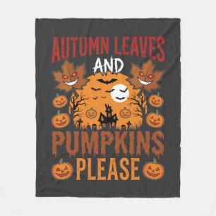 Halloween Autumn Leaves and Pumpkins Spooky Vector Fleece Blanket