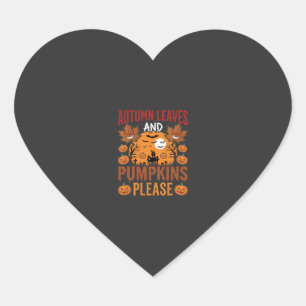 Halloween Autumn Leaves and Pumpkins Spooky Vector Heart Sticker