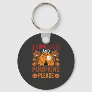 Halloween Autumn Leaves and Pumpkins Spooky Vector Key Ring