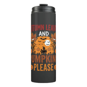 Halloween Autumn Leaves and Pumpkins Spooky Vector Thermal Tumbler