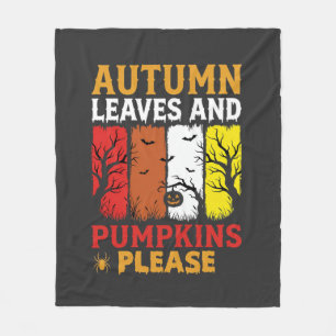 Halloween Autumn Leaves and Pumpkins Vintage Desig Fleece Blanket