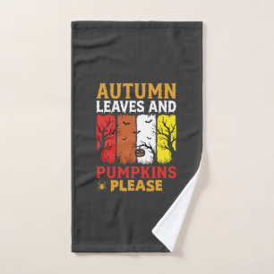 Halloween Autumn Leaves and Pumpkins Vintage Desig Hand Towel
