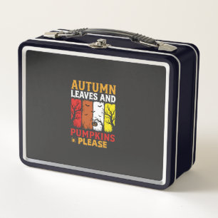 Halloween Autumn Leaves and Pumpkins Vintage Desig Metal Lunch Box