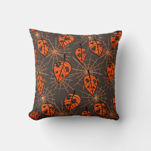 Halloween Autumn Leaves and Spiderwebs Cushion