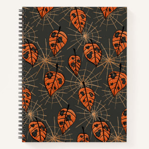 Halloween Autumn Leaves and Spiderwebs Notebook