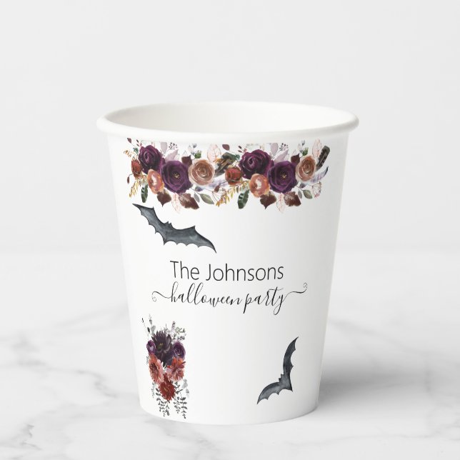 Halloween Autumn party Floral Flower Bats Paper Cups (Front)
