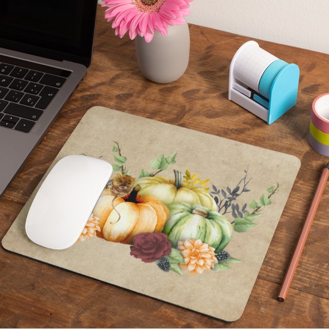 Halloween Autumn Pumpkin Watercolor Mouse Pad (Creator Uploaded)