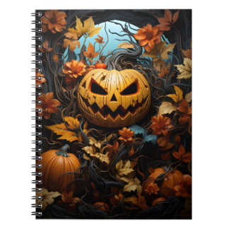 Halloween Autumn Season Pumpkin And Fall Leaves Notebook