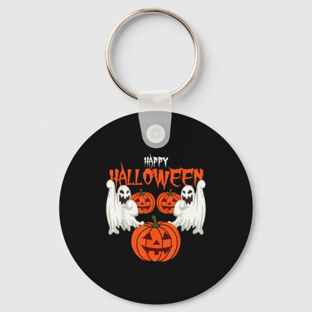 Halloween autumn shirt pumpkin face ghosts fall  key ring (Front)