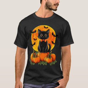Halloween Autumn Spooky Season Bow Black Cat T-Shirt