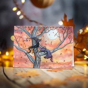 Halloween Autumn Witch Cat Card