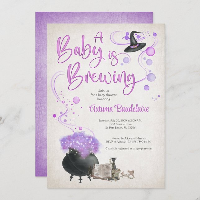 Halloween Baby Brewing Shower Invitation (Front/Back)