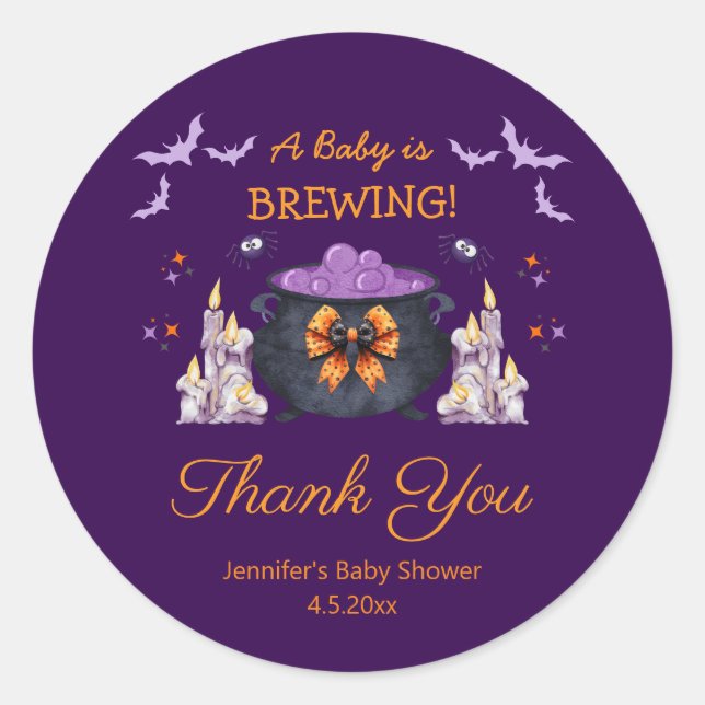halloween baby brewing thank you purple spooky classic round sticker (Front)