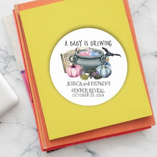 Halloween Baby Brewing Witch Gender Reveal   Classic Round Sticker
