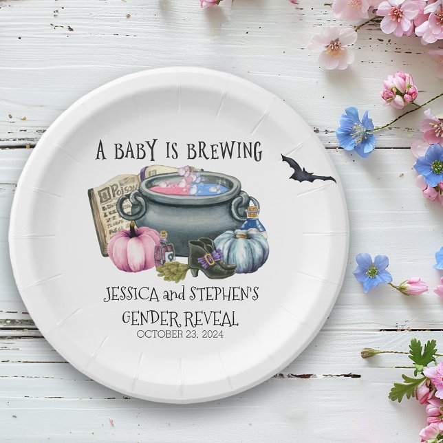 Halloween Baby Brewing Witch Gender Reveal   Paper Plate (Creator Uploaded)