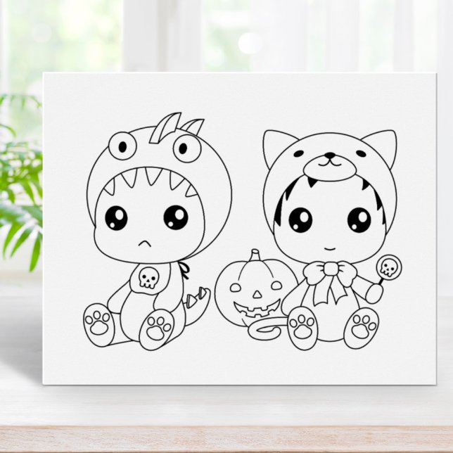 Halloween Baby Cat Dragon Costume Colouring Page Poster (Creator Uploaded)