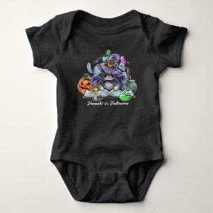 Halloween Baby Cute Cat Witch Personalised Name Bodysuit