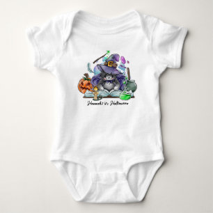 Halloween Baby Cute Cat Witch Personalised Name Bodysuit