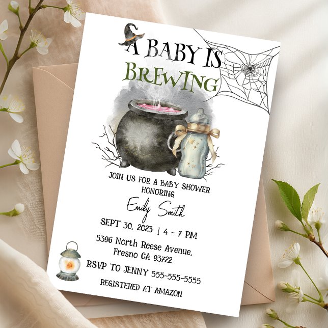 Halloween Baby Is Brewing Baby Shower Invitation (Halloween Baby is Brewing Baby Shower Invitation)
