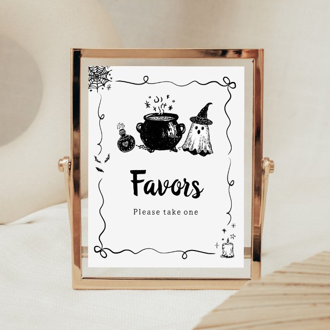 Halloween Baby is Brewing Favours Sign (Hand Drawn A Baby is Brewing Baby Shower Favors Sign)