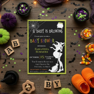 Halloween Baby is Brewing Witch Baby Shower Invitation